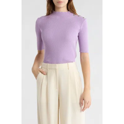 Love By Design Claudia Mock Neck Short Sleeve Sweater In Purple