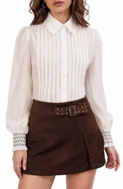 Love By Design Cocoa Pleated Front Shirt In Neutral