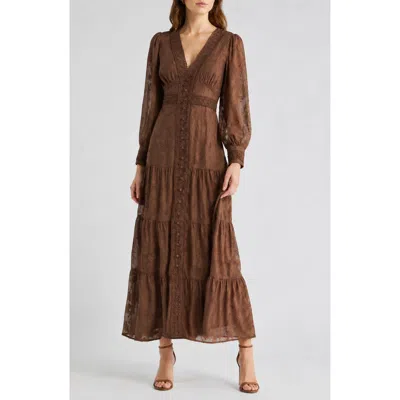 Love By Design Devin Long Sleeve Maxi Dress In Brown