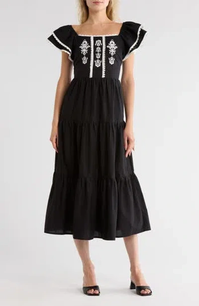 Love By Design Embroidered Midi Dress In Black