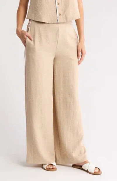 Love By Design Fiji High Waist Wide Leg Pants In Natural/white