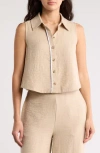 Love By Design Fiji Sleeveless Button-up Shirt In Natural/white