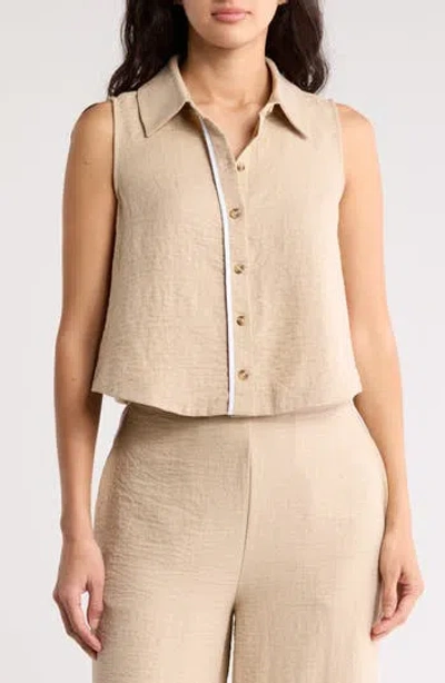 Love By Design Fiji Sleeveless Button-up Shirt In Natural/white