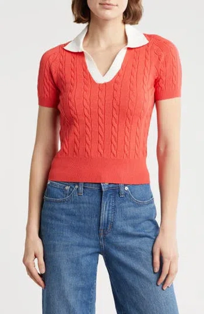 Love By Design Ivy Short Sleeve Polo Sweater In Red