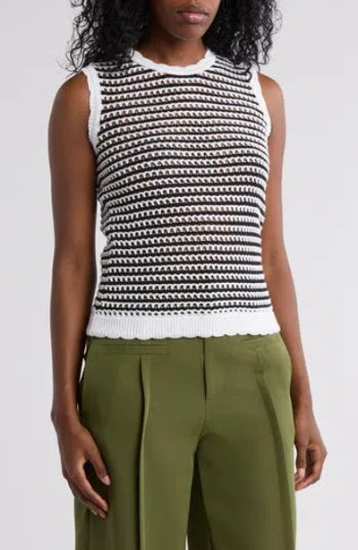 Love By Design Katelyn Open Knit Tank Top In Black/white