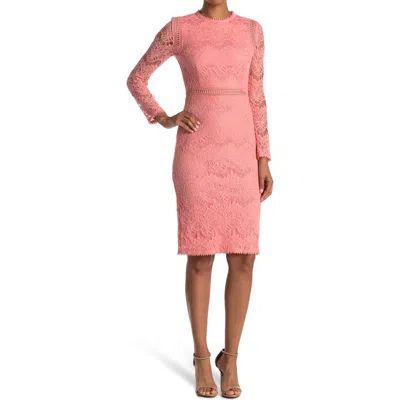 Love By Design Lace Long Sleeve Midi Dress In Pink