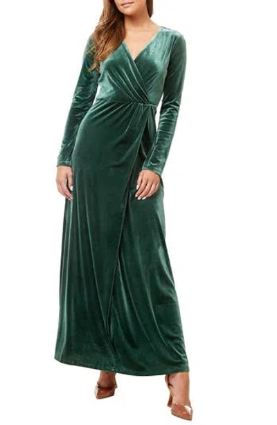 Love By Design Long Sleeve Velvet Maxi Dress In Green
