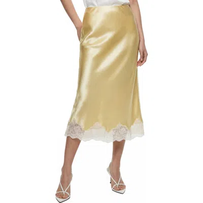 Love By Design Marisa Bias Cut Lace Trim Satin Skirt In Metallic
