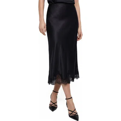 Love By Design Marisa Bias Cut Lace Trim Satin Skirt In Black