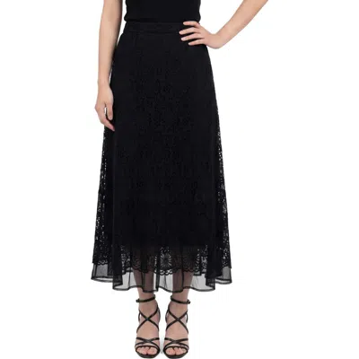 Love By Design Millie Mesh & Lace Midi Skirt In Black