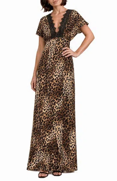 Love By Design Paige Lace Trim Satin Maxi Dress In Animal Print