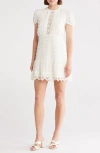 Love By Design Romee Puff Sleeve Lace Trim Clip Dot Minidress