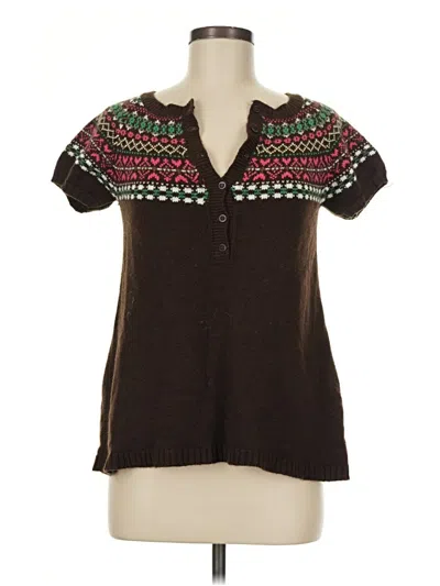 Pre-owned Love By Design Short Sleeve Top Brown Collared Neckline Tops