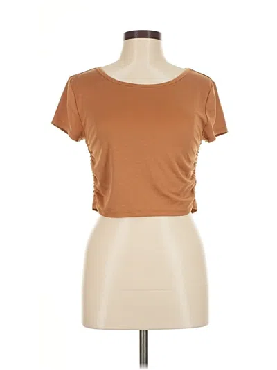 Pre-owned Love By Design Short Sleeve Top Tan Scoop Neck Tops In Brown