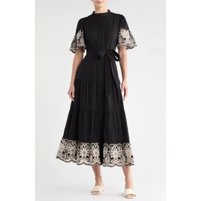 Love By Design Southampton Embroidered Maxi Shirtdress In Black