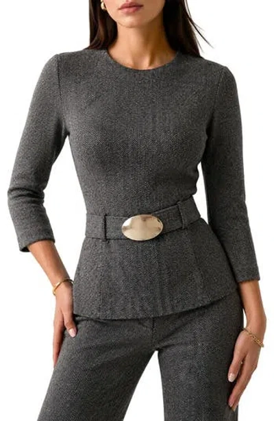 Love By Design Stef Belted Three-quarter Sleeve Top In Animal Print