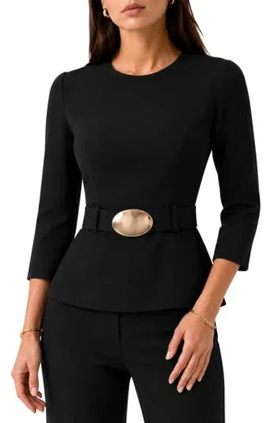 Love By Design Stef Belted Three-quarter Sleeve Top In Black