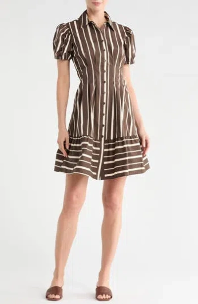 Love By Design Sundance Stripe Puff Sleeve Shirtdress In Brown