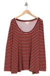 Love By Design Tara Long Sleeve Top In Red Black Stripe