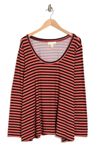 Love By Design Tara Long Sleeve Top In Red Black Stripe