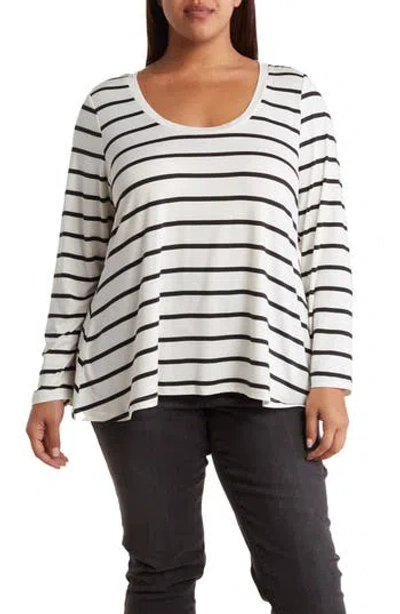 Love By Design Tara Long Sleeve Top In White/black Stripe