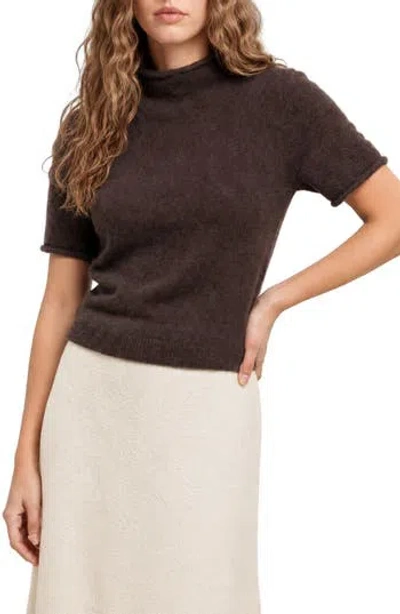 Love By Design Toddy Mock Neck Short Sleeve Top In Coffee Bean