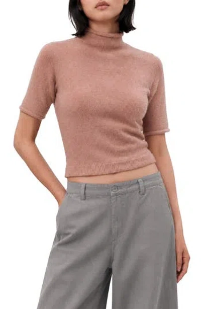 Love By Design Toddy Mock Neck Short Sleeve Top In Rose Tan