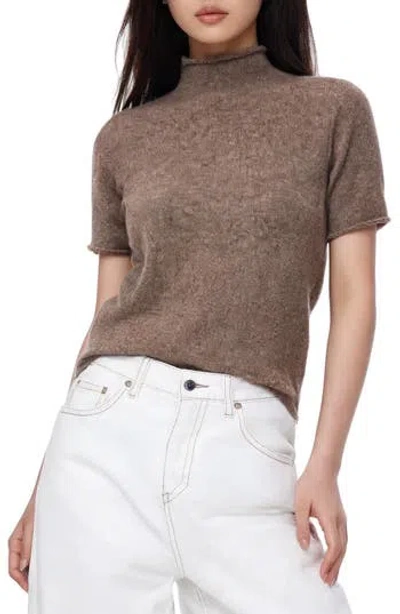 Love By Design Toddy Mock Neck Short Sleeve Top In Tapioca Heather