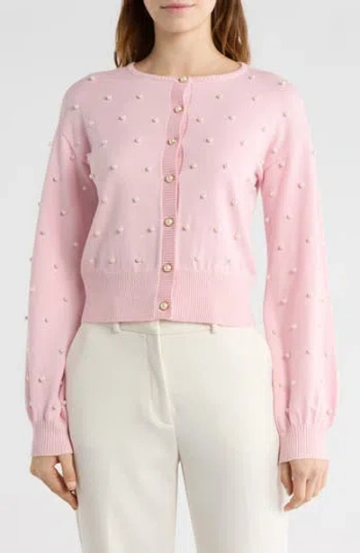 Love By Design Valerie Faux Pearl Cardigan In Pink