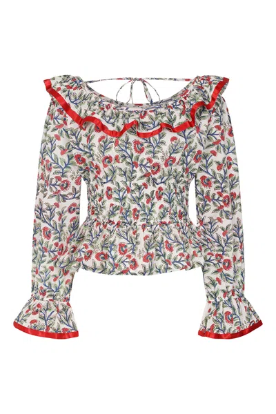 Love Calixta Women's Green / Red The Rose Block Print Blouse In Green/red