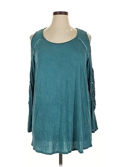Pre-owned Love, Fire 3/4 Sleeve Top Teal Cold Shoulder Neckline Tops In Blue