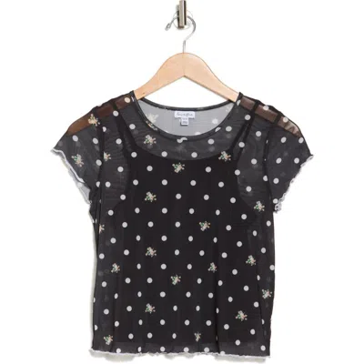 Love, Fire Kids' Contrast Mesh Top In Ditsy Floral Dot