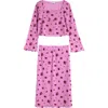 Love, Fire Kids' Floral Flocked Mesh Top & Skirt Set In Purple Flocked