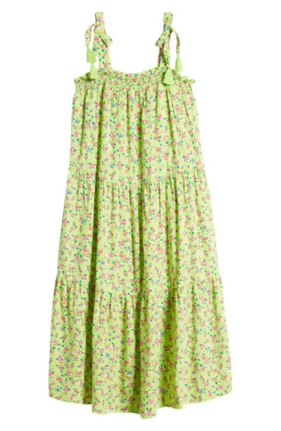 Love, Fire Kids' Floral Tassel Maxi Dress In Green Ditsy Floral