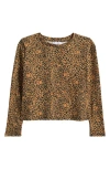 Love, Fire Kids' Print Long Sleeve Boxy T-shirt In Brown