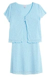 Love, Fire Kids' Short Sleeve Cardigan & A-line Dress Set In Baltic Sea