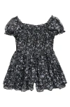 Love, Fire Kids' Smocked Bodice Chiffon Romper In Black