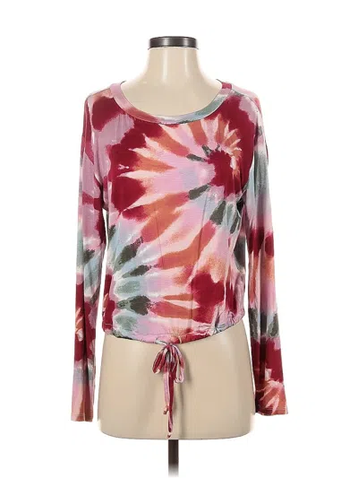 Pre-owned Love, Fire Long Sleeve Top Burgundy Tie-dye Pattern Boatneck Tops