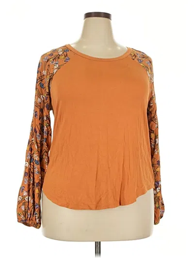 Pre-owned Love, Fire Long Sleeve Top Orange Keyhole Neckline Tops