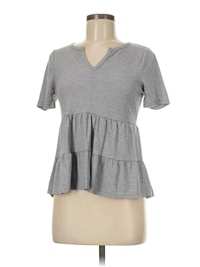 Pre-owned Love, Fire Short Sleeve Top Gray V Neck Tops