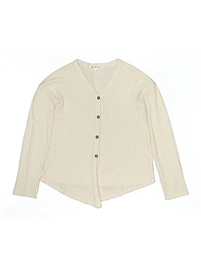 Pre-owned Love Glam Girl Kids' Long Sleeve Top Ivory Plunge Neckline Tops In White