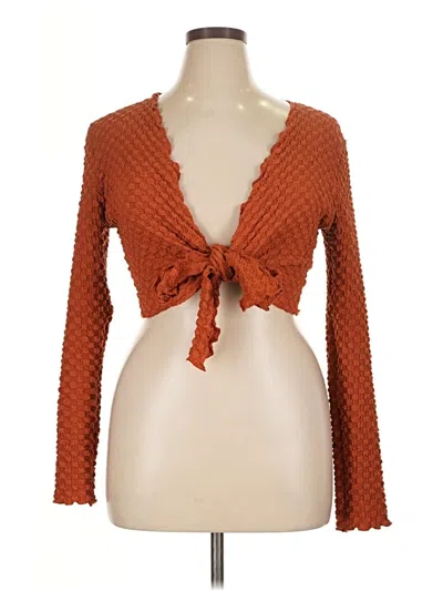 Pre-owned Love J Long Sleeve Top Orange Plunge Neckline Tops