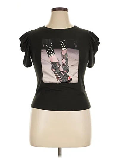 Pre-owned Love J Short Sleeve Top Black Graphic Pattern Keyhole Neckline Tops