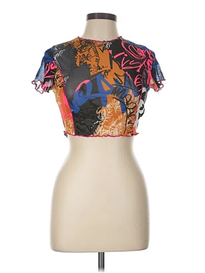 Pre-owned Love J Short Sleeve Top Brown Keyhole Neckline Tops