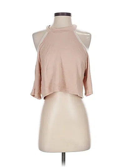 Pre-owned Love J Short Sleeve Top Tan Halter Neckline Tops In Brown