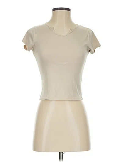 Pre-owned Love J Short Sleeve Top Tan Keyhole Neckline Tops In Brown