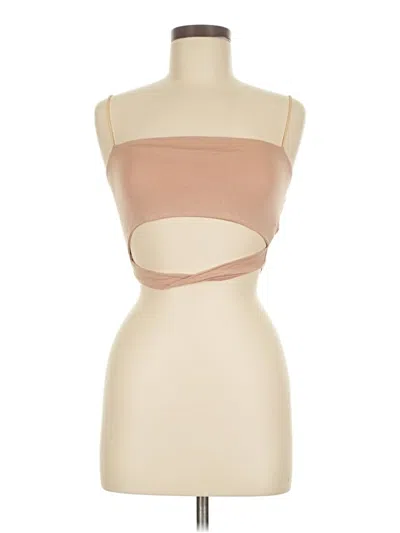 Pre-owned Love J Sleeveless Top Tan Strapless Neckline Tops In Brown
