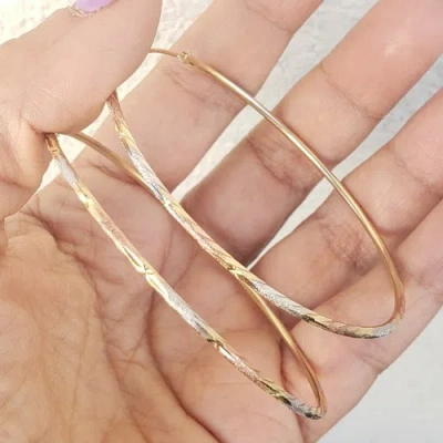 Pre-owned Love Jewels Inc Big Extra Large 14k Yellow Gold Diamond Cut Hoop Earrings 2.60 Inch Long 3 Color
