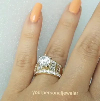 Pre-owned Love Jewels Inc Big Wide 5.5 Carat Solid 14k Yellow Gold Round Engagement Ring Cz Size 5678 In White