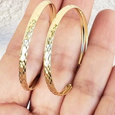 Pre-owned Love Jewels Inc Gold Diamond Cut Hoop Earrings 14k Yellow 1.50 Inches Long